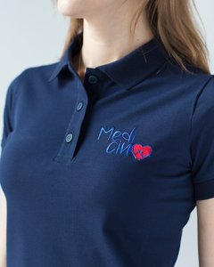 Женское медицинское поло синее с вышивкой "Medicinе"